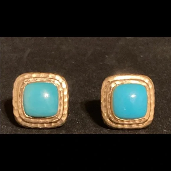 13.4 gram 14 kyg Persian Turquoise ( MAZ )Earrings. - Picture 1 of 5